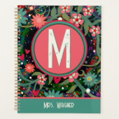 Monogram Aangepaste naam Floral Teacher Planner (Voorkant)