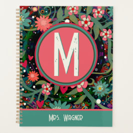 Monogram Aangepaste naam Floral Teacher Planner