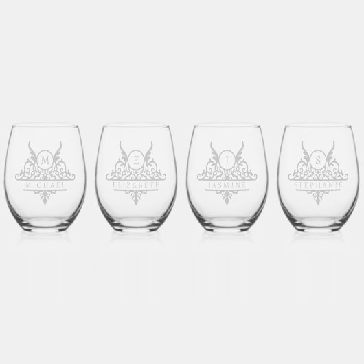 Monogram Aangepaste Naam  Gepersonaliseerd Wijnglas Zonder Voet (Voorkant)