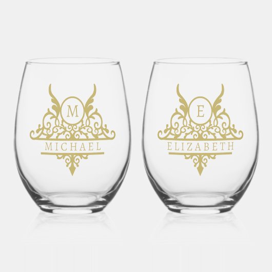 Monogram Aangepaste Naam Gepersonaliseerd Wijnglas Zonder Voet (Voorkant)