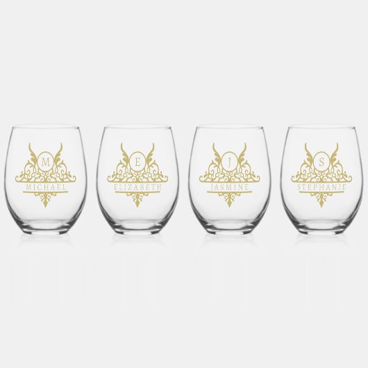 Monogram Aangepaste Naam  Gepersonaliseerd Wijnglas Zonder Voet (Voorkant)
