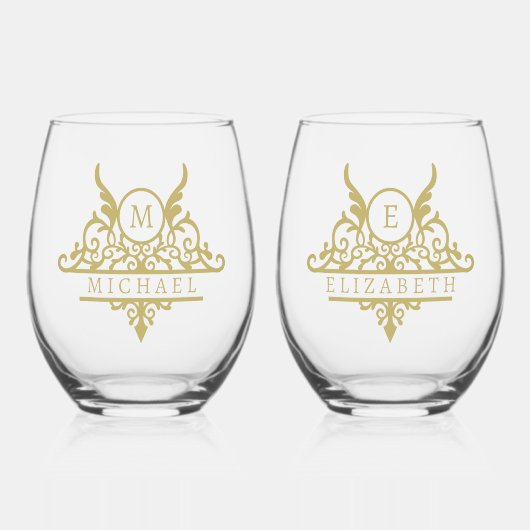 Monogram Aangepaste Naam  Gepersonaliseerd Wijnglas Zonder Voet (Voorkant)