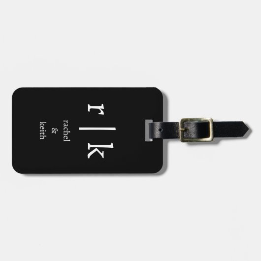 Monogram Aangepaste naam Gift Favor Zwart Wit Bagagelabel (Voorkant horizontaal)