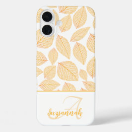 Monogram Aangepaste Naam Gouden Skelet Bladeren Wi iPhone 16 Plus Hoesje