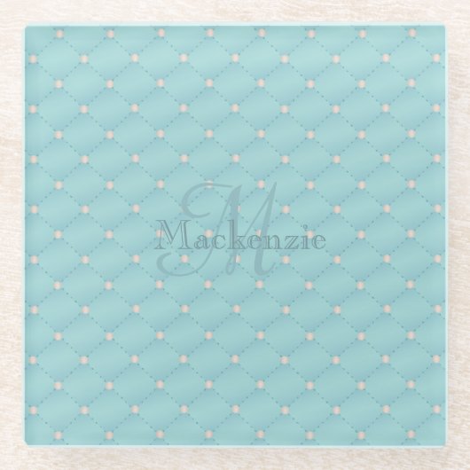 Monogram Aangepaste naam Kieuwontwerp Blauwgroen T Glazen Onderzetter (Voorkant)