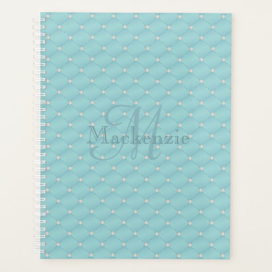 Monogram Aangepaste naam Kieuwontwerp Blauwgroen T Planner (Voorkant)