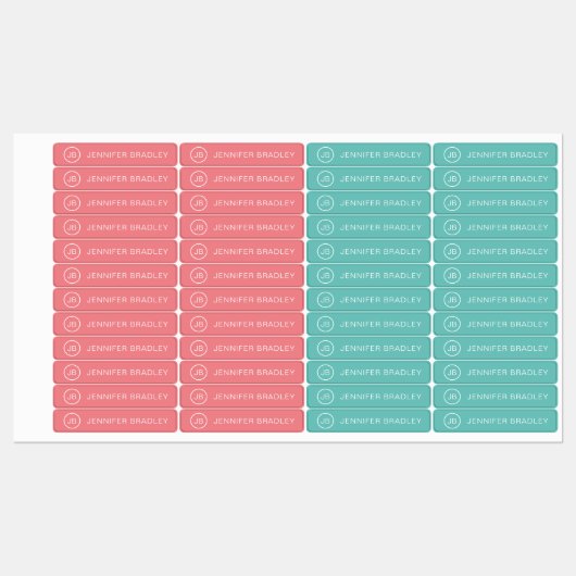 Monogram Aangepaste naam Kleding Label Koraal Turq (Vel)