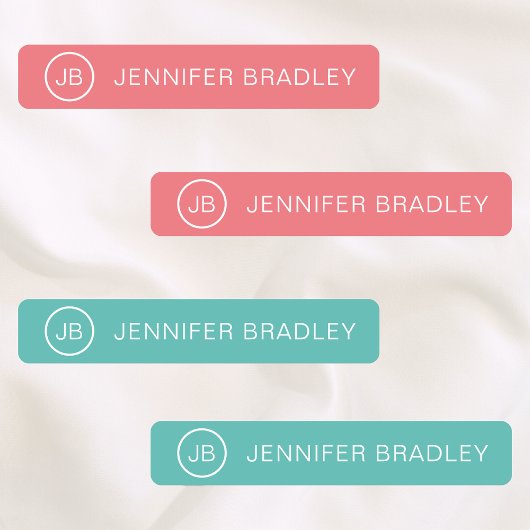 Monogram Aangepaste naam Kleding Label Koraal Turq