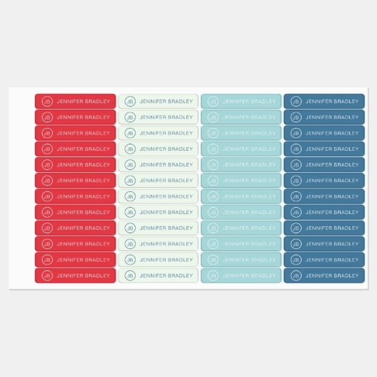 Monogram Aangepaste Naam Kleding Labels Rood Blauw (Vel)