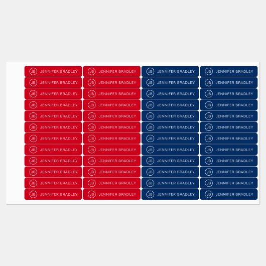 Monogram Aangepaste naam Kleding Labels Rood en bl (Vel)
