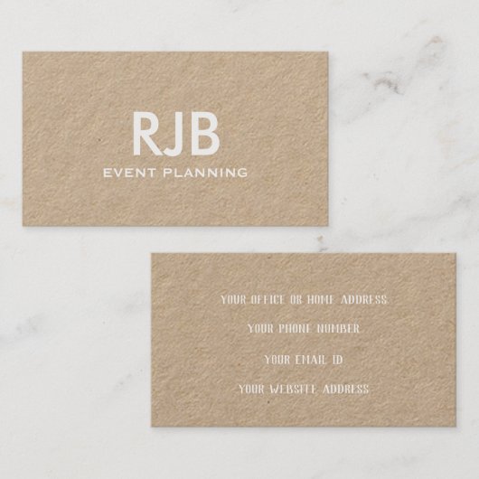 Monogram Aangepaste naam Kraft papier Eenvoudig Visitekaartje (Voorkant / Achterkant)