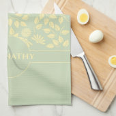 Monogram Aangepaste naam laat dagen groen pasteien Theedoek (Quarter Fold)