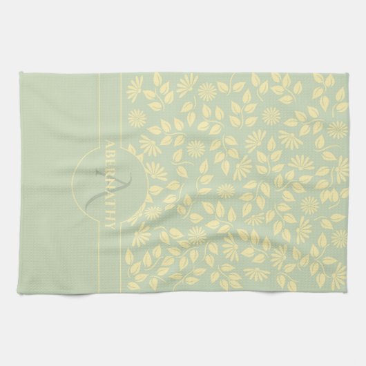 Monogram Aangepaste naam laat dagen groen pasteien Theedoek (Horizontaal)