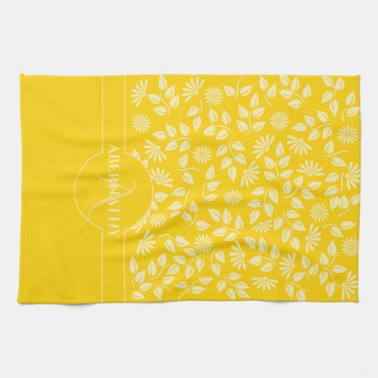 Monogram Aangepaste naam laat dagen helder geel Theedoek (Horizontaal)