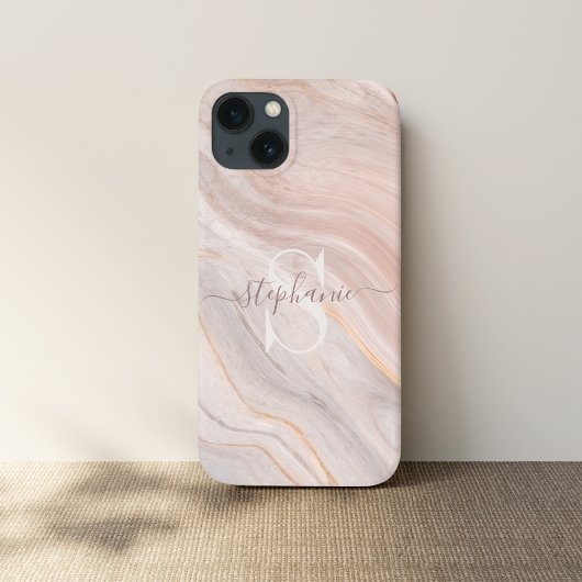 Monogram Aangepaste naam Modern Marmeren Swirl Case-Mate iPhone Case