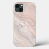 Monogram Aangepaste naam Modern Marmeren Swirl Case-Mate iPhone Case (Achterkant)