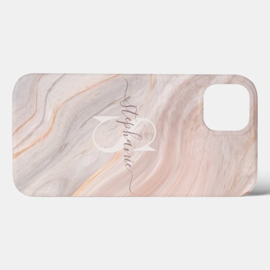 Monogram Aangepaste naam Modern Marmeren Swirl Case-Mate iPhone Case (Achterkant (horizontaal))