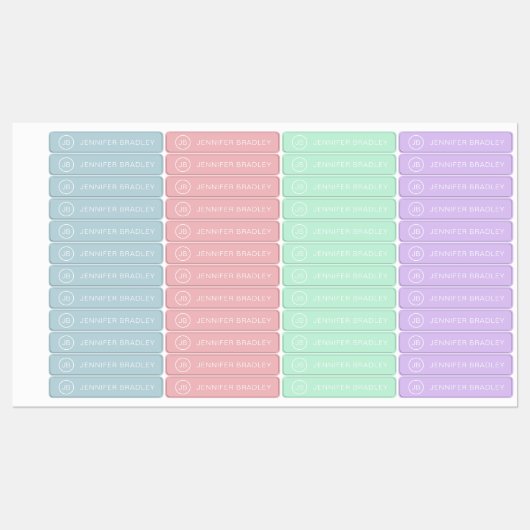 Monogram Aangepaste naam Modern Pastel Girly Labels (Vel)