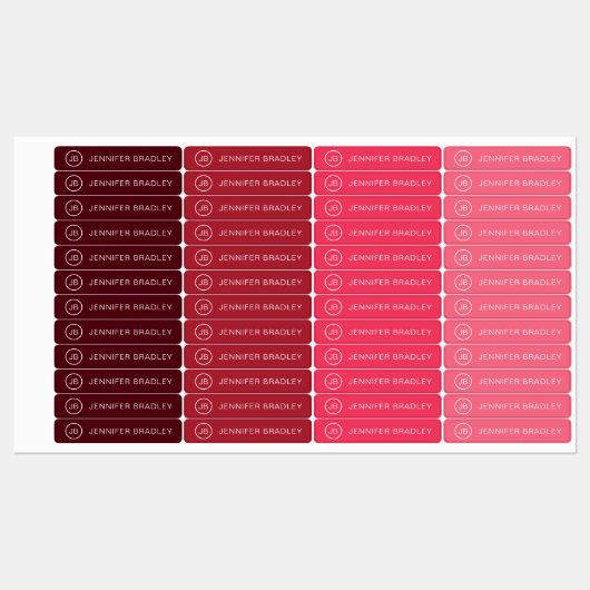 Monogram Aangepaste naam Modern Rood Roze Meisje Labels (Vel)