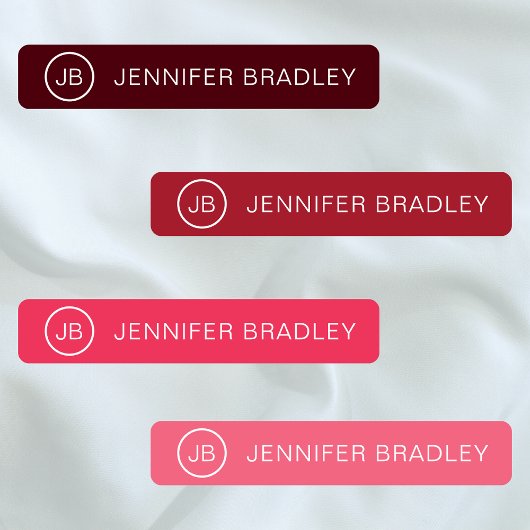 Monogram Aangepaste naam Modern Rood Roze Meisje Labels