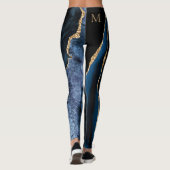Monogram Aangepaste Naam Navy Blue Gold Leggings (Achterkant)