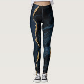 Monogram Aangepaste Naam Navy Blue Gold Leggings (Voorkant)