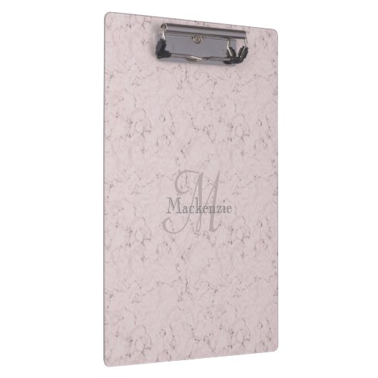 Monogram Aangepaste naam Roze grijs marmerontwerp Klembord (Rechts)