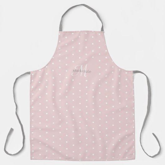 Monogram Aangepaste Naam Roze Grijs Wit Polka Dots Schort (Voorkant)