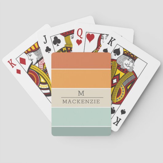 Monogram Aangepaste Naam Streep Perzik Blauw Koraa Pokerkaarten (Achterkant)