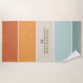 Monogram Aangepaste Naam Streep Perzik Blauw Koraa Strandlaken (Voorkant)
