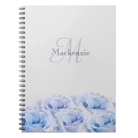 Monogram Aangepaste naam Stustblauw Roos Pastel Gr Notitieboek (Voorkant)