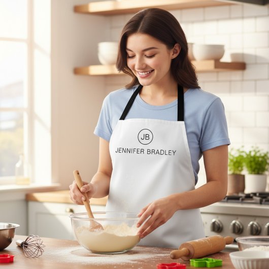 Monogram Aangepaste naam Wit en Zwart Schort