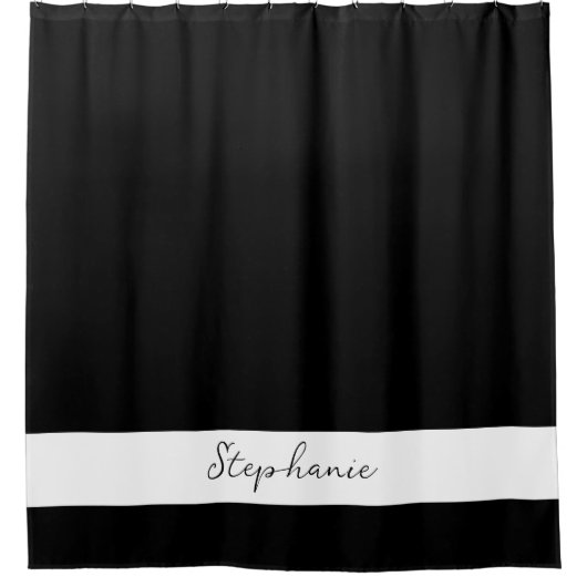 Monogram Aangepaste Naam Zwart Wit Stijlvol Elegan Douchegordijn (Voorkant)