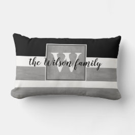 monogram aangepaste pelzen grijze en witte strepen kussen