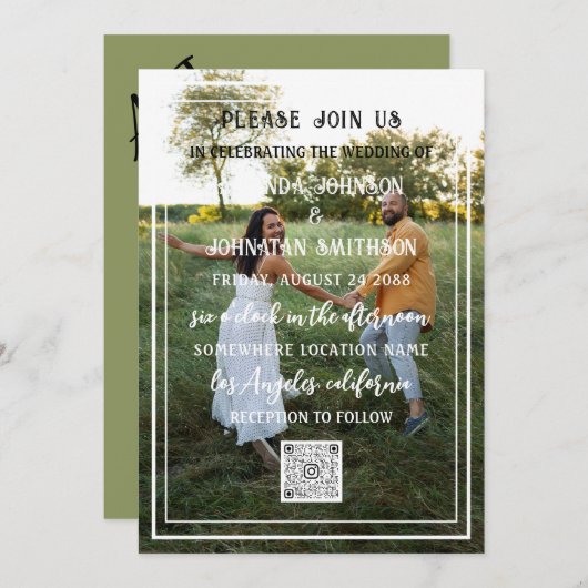 Monogram Aangepaste QR-code voor foto's, groen Kaart (Voorkant / Achterkant)