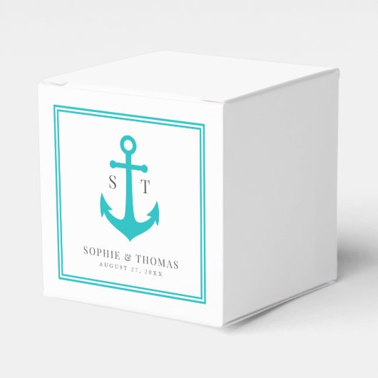 Monogram Aangepaste Rand en Anker Kleur Nautisch Bedankdoosjes (Voorkant Zijde)