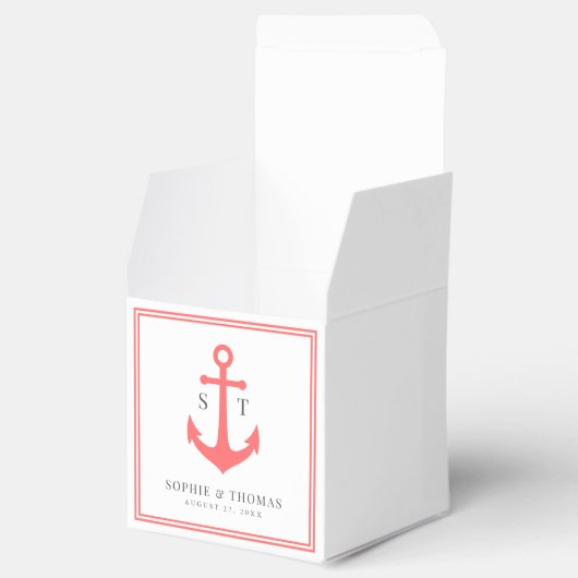 Monogram Aangepaste Rand en Anker Kleur Nautisch Bedankdoosjes (Geopend)