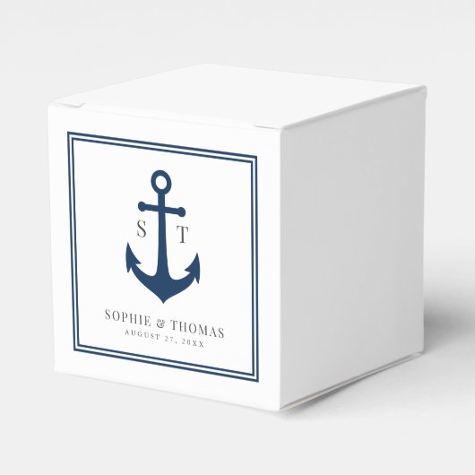 Monogram Aangepaste Rand en Anker Kleur Nautisch Bedankdoosjes (Voorkant Zijde)