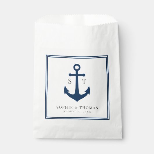 Monogram Aangepaste Rand en Anker Kleur Nautisch Bedankzakje (Voorkant)