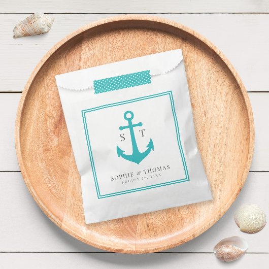Monogram Aangepaste Rand en Anker Kleur Nautisch Bedankzakje