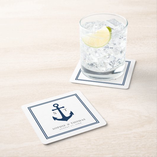 Monogram Aangepaste Rand en Anker Kleur Nautisch Kartonnen Onderzetters (Insitu)