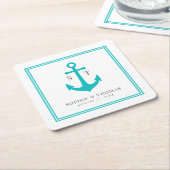 Monogram Aangepaste Rand en Anker Kleur Nautisch Kartonnen Onderzetters (Schuin)
