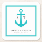 Monogram Aangepaste Rand en Anker Kleur Nautisch Kartonnen Onderzetters (Voorkant)