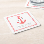 Monogram Aangepaste Rand en Anker Kleur Nautisch Kartonnen Onderzetters (Schuin)