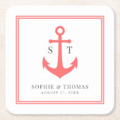 Monogram Aangepaste Rand en Anker Kleur Nautisch Kartonnen Onderzetters (Voorkant)