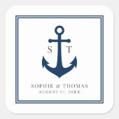 Monogram Aangepaste Rand en Anker Kleur Nautisch Vierkante Sticker (Voorkant)