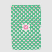 Monogram Aangepaste Retro Daisies Roze en Groen Golfhanddoek (Voorkant)