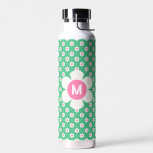 Monogram Aangepaste Retro Daisies Roze en Groen Waterfles