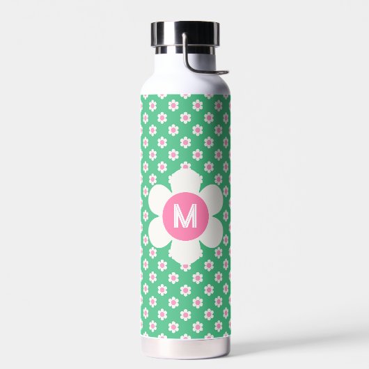 Monogram Aangepaste Retro Daisies Roze en Groen Waterfles (Links)