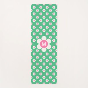 Monogram Aangepaste Retro Daisies Roze en Groen Yogamat